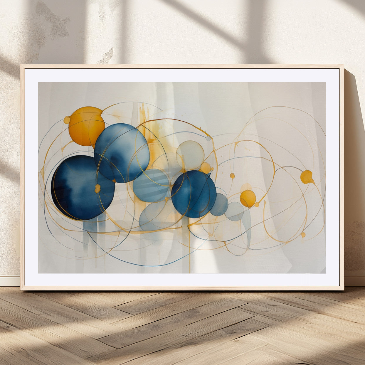 36188-MGC-FP-36x24_Natural-Geometric Blue Orange Abstract Wall Art Canvas, Geometric Blue Orange Canvas Print