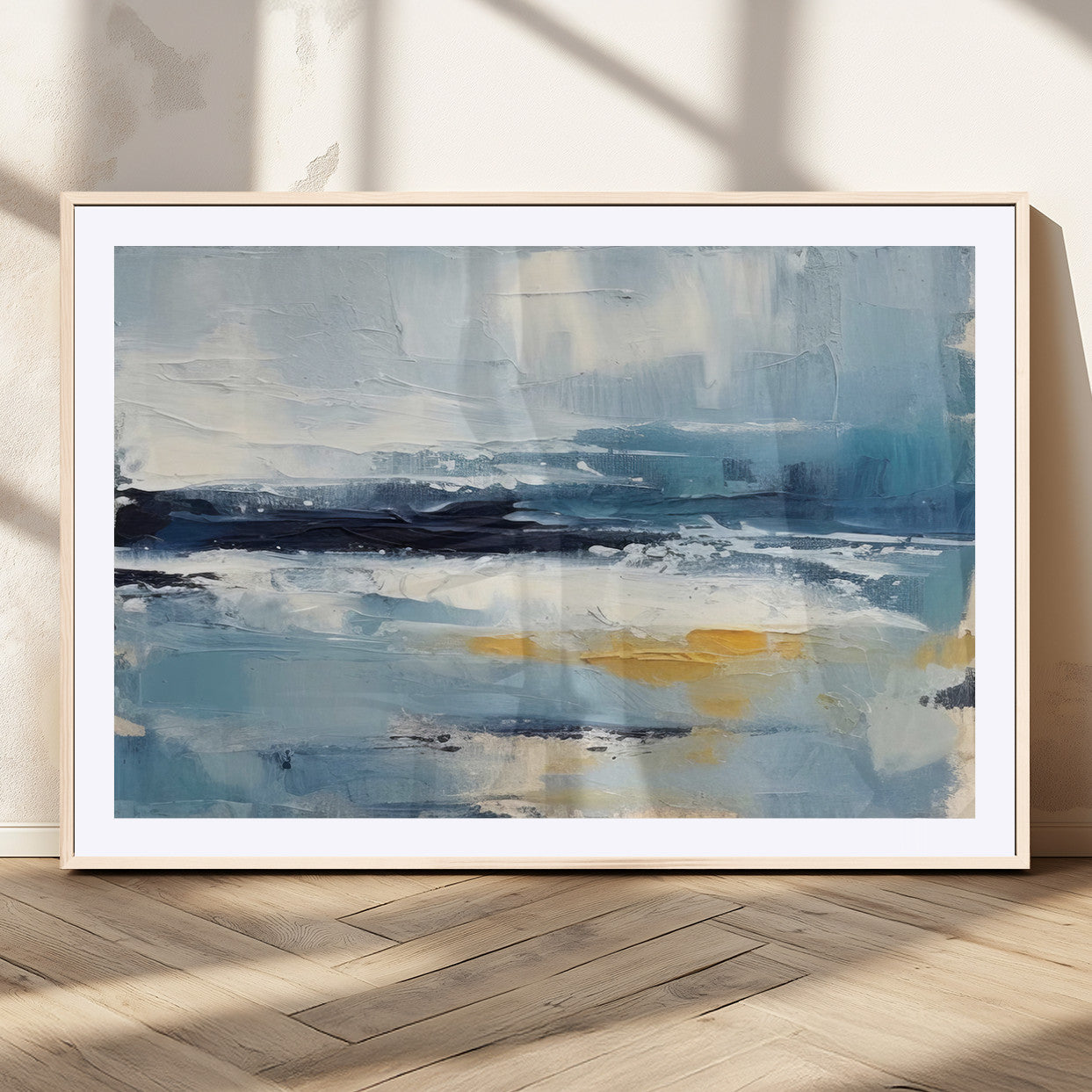 19746-MGC-FP-36x24_Natural-Abstract Ocean Canvas Wall Art - Coastal Blue and Gold Textured Painting, Modern Seascape Decor for