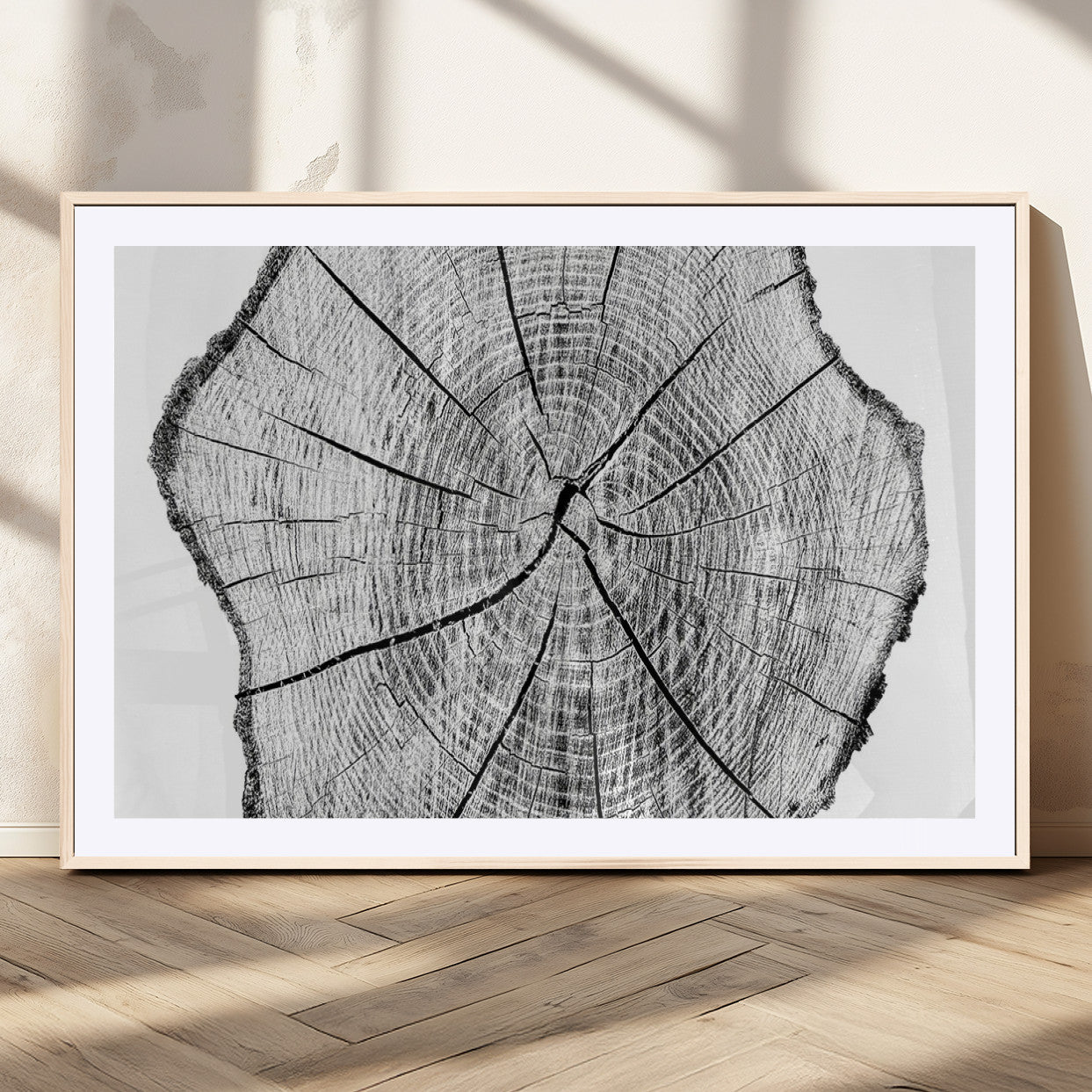 98709-MGC-FP-36x24_Natural-Rustic Tree Ring Wall Art Canvas Print – Framed and Ready to Hang – Perfect for Nature-Inspired and