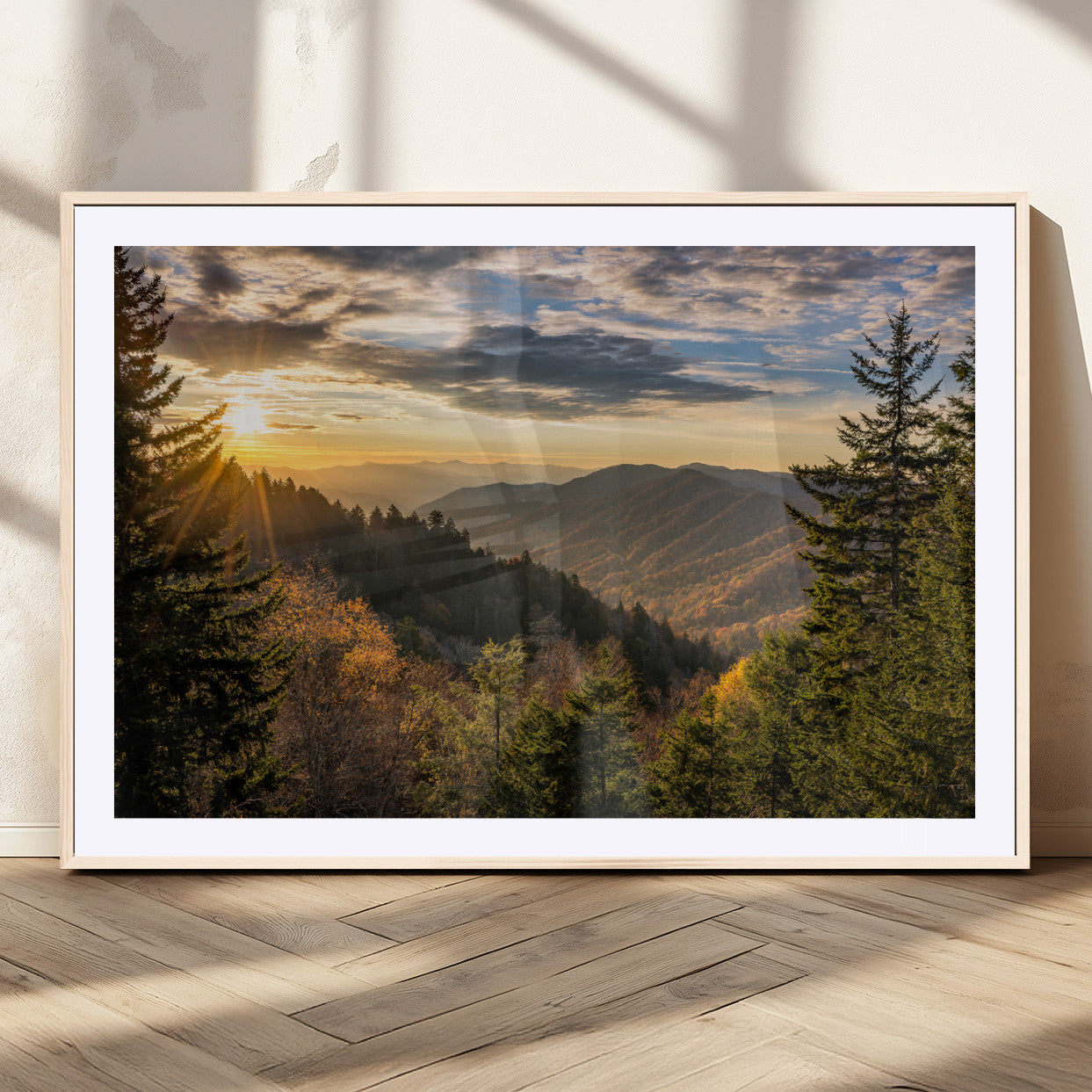 73692479-MGV-CV-36X24-Sunrise Over the Smoky Mountains Canvas Wall Art – Breathtaking Scenic Landscape Photography in a