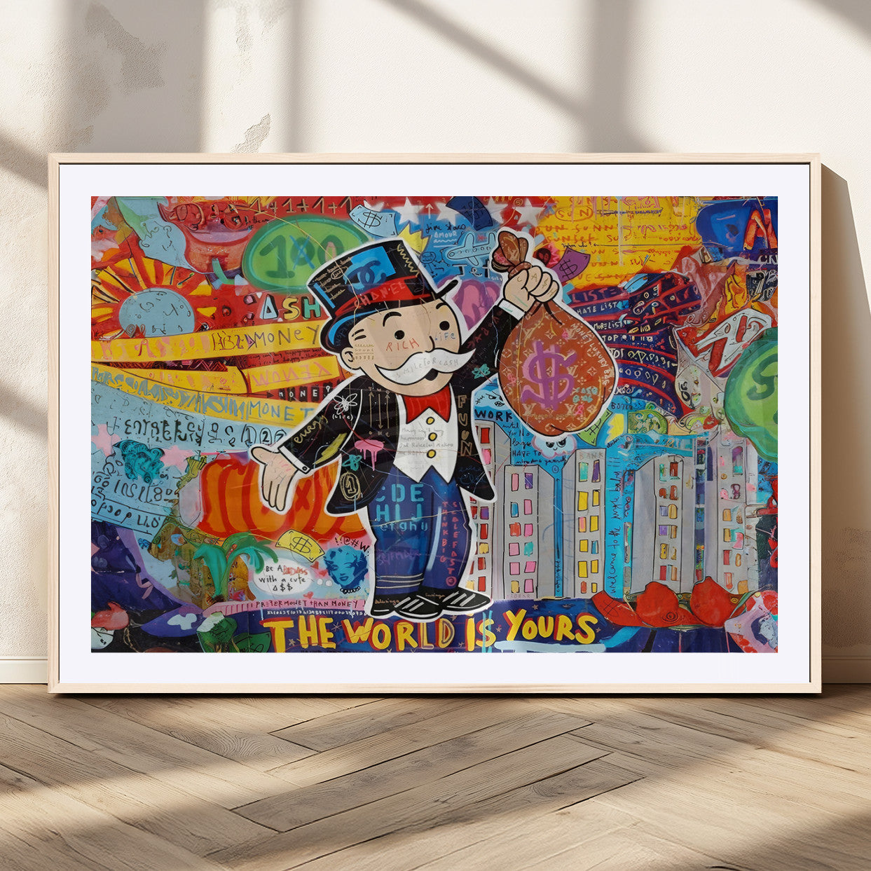 96320-MGV-CV-36X24-Pop Art Monopoly Man Canvas Wall Art Print - Bold and Colorful Street Art-Inspired Decor for Living