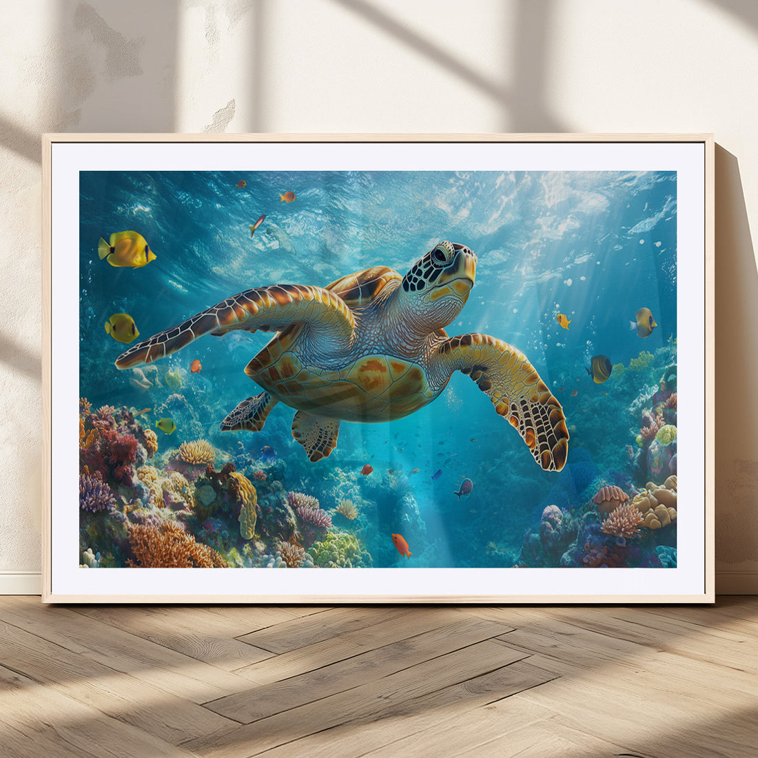 Sea Turtle Underwater Canvas Wall Art Print, Vibrant Ocean Wildlife Decor, Marine Wall Art