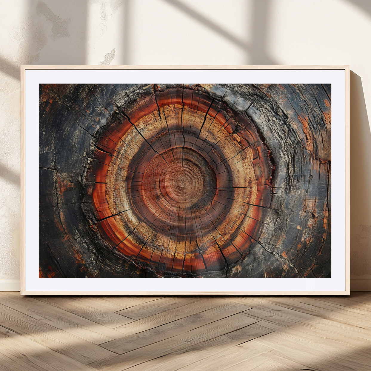 82212-MGC-FP-36x24_Natural-Wood Grain Canvas Wall Art - Framed Abstract Tree Ring Framed Wall Art, Wood Grain Canvas Wall