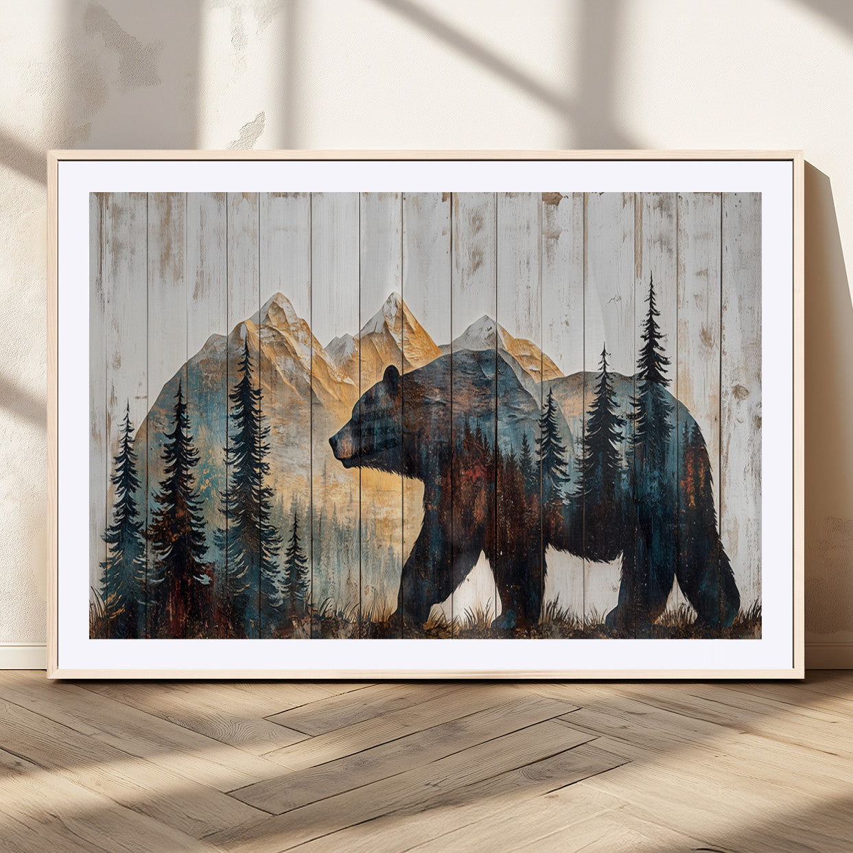 -Rustic Bear Wall Art - Grizzly 399 Bear Wall Art - Mountain Wood Canvas Wall Art - Nature Theme