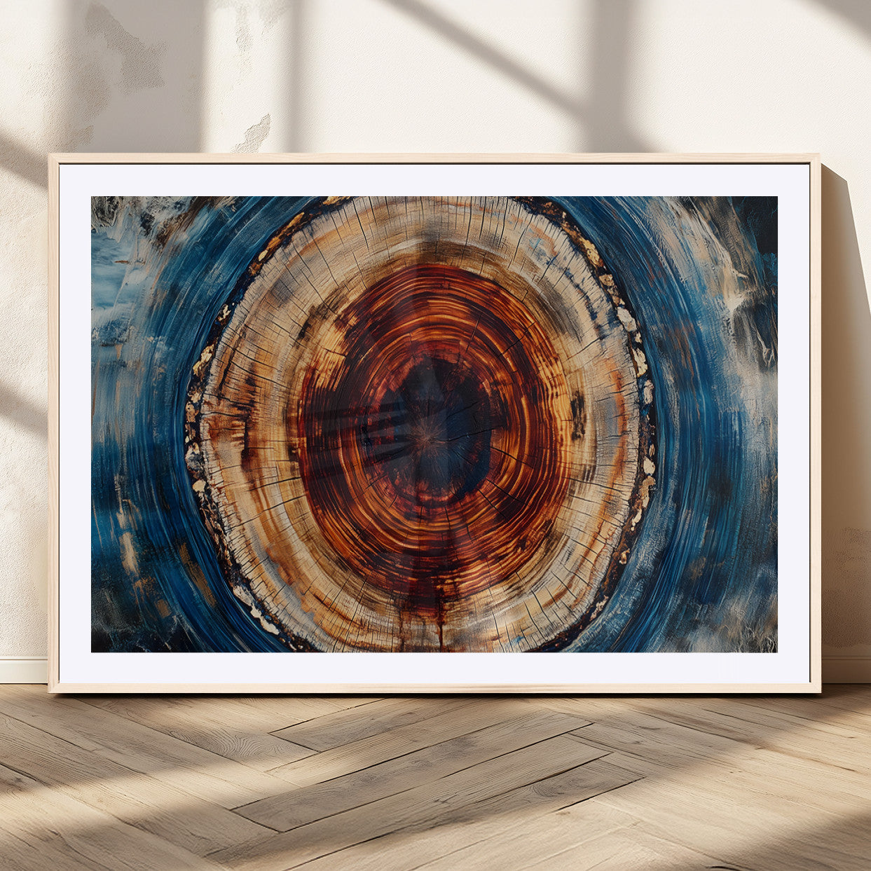 90395-MGC-FP-36x24_Natural-Abstract Framed Tree Rings Wall Decor, Wood Grain Rings Artwork Print, Nature Woodland Modern Wall