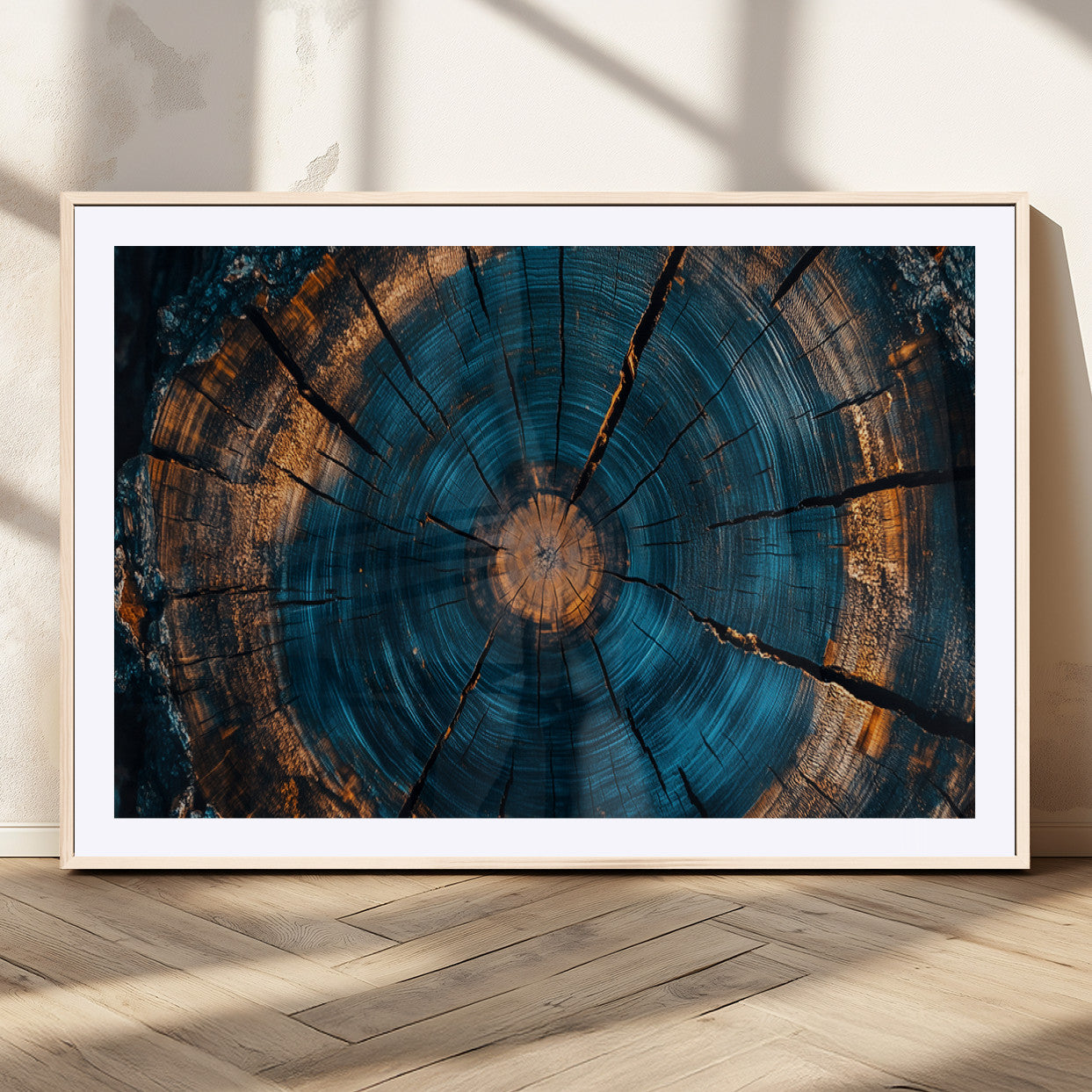 65231-MGC-FP-36x24_Natural-Farmhouse Wall Art - Abstract Tree Rings Canvas Wall Art Print, Framed Wood Grain Rings Artwork