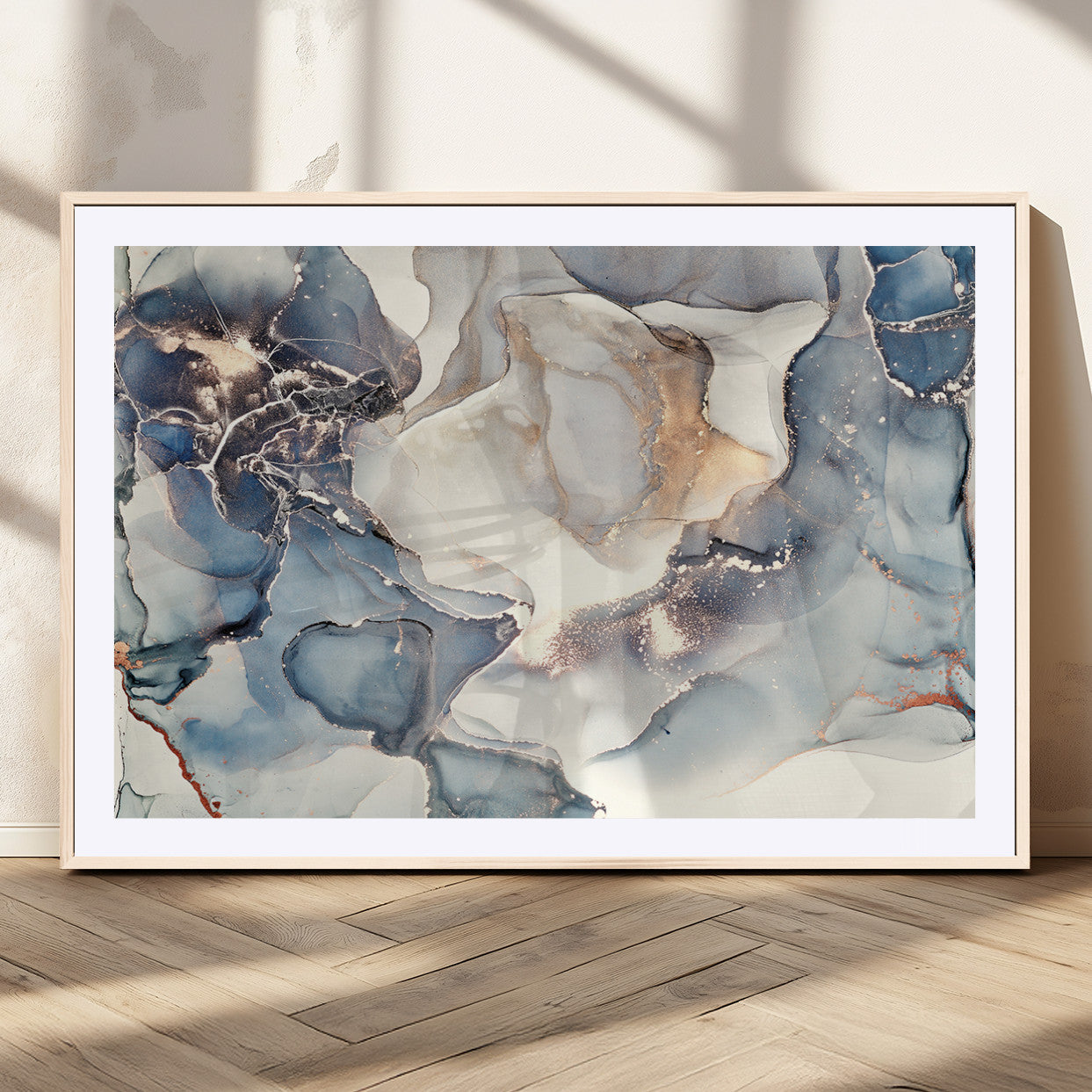 51497-MGV-CV-36X24-Abstract Blue and Gold Canvas Wall Art - Fluid Modern Ink Artwork - Modern Luxury Wall Decor for