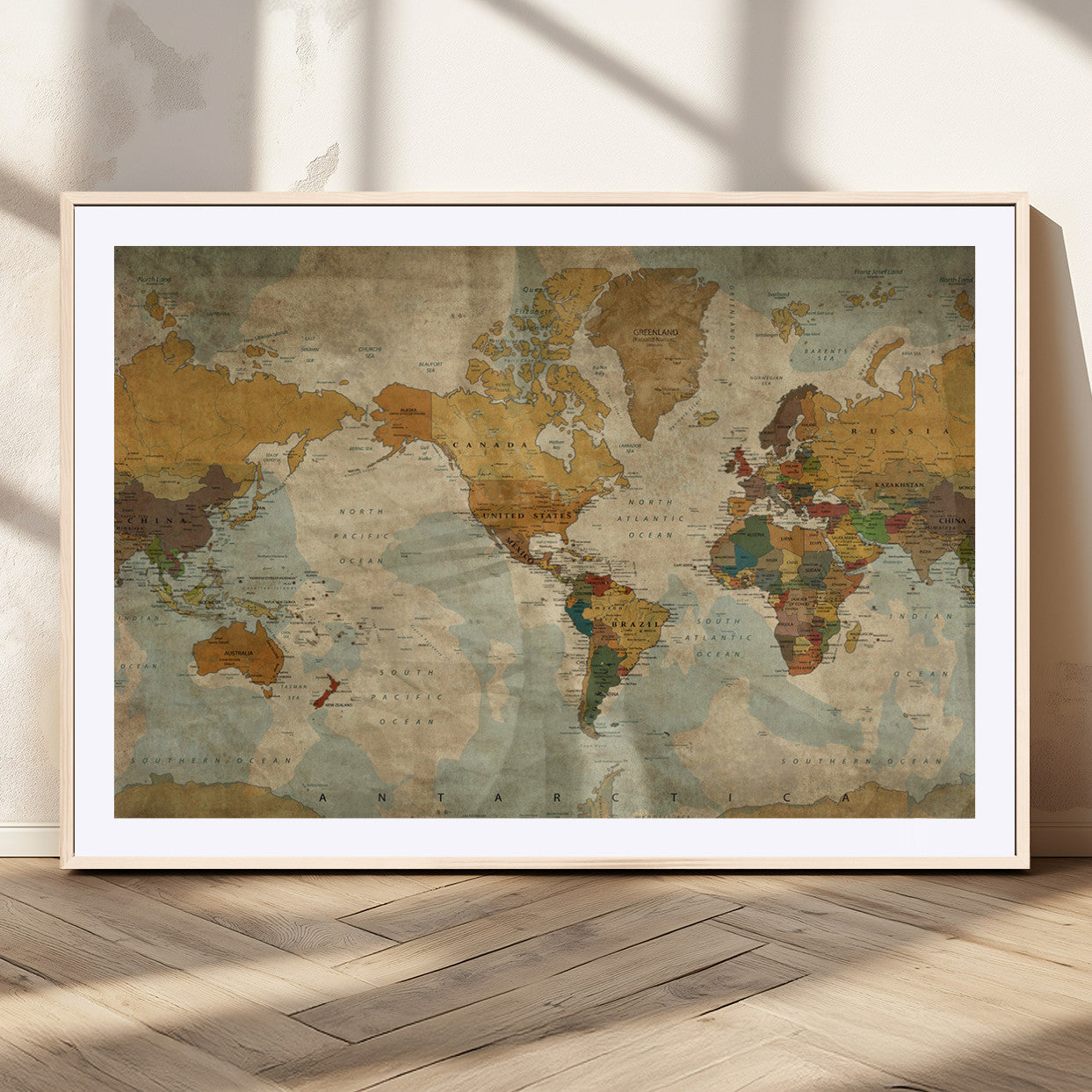 52482-MGC-FP-36x24_Natural-Push Pin World Map Canvas Print – Framed Travel Tracker Wall Art for Couples, Romantic Anniversary Gift and Elegant Home Decor