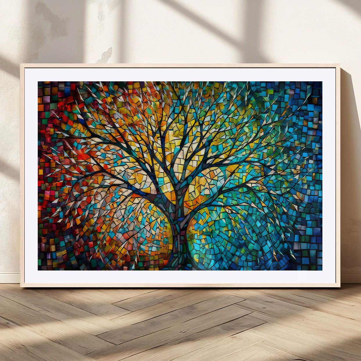 99325-MGC-FP-36x24_Natural-Yggdrasil Tree of Life Wall Art Print Canvas | Mosaic Style 3-Panel Canvas Print