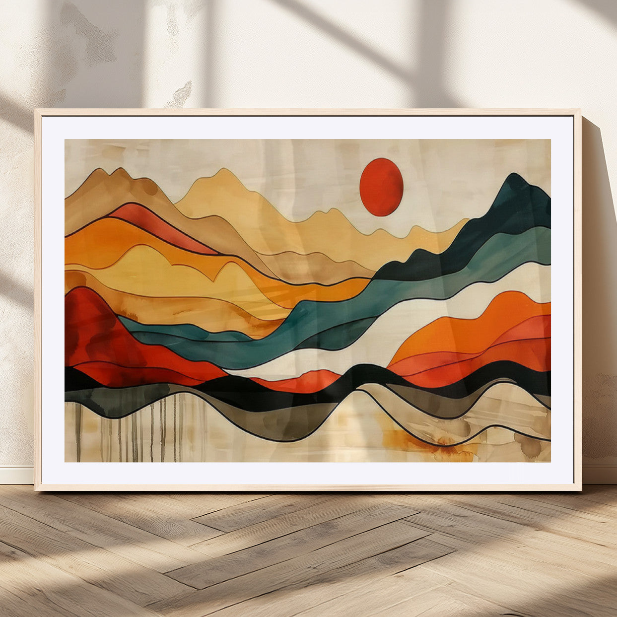 23241-MGV-CV-36X24-Mid Century Wall Art Print - Abstract Woodland Print - Modern Art Panoramic Mountain Wall Art