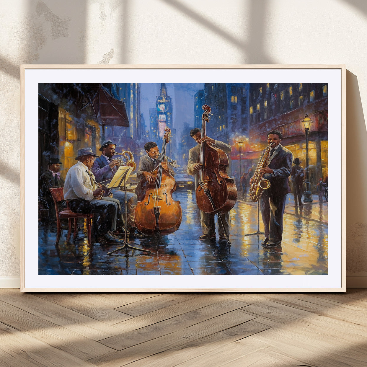 58694-MGC-FP-36x24 - Colorful Jazz Wall Art - African American Music Canvas Print - Framed Abstract Music Poster for Home