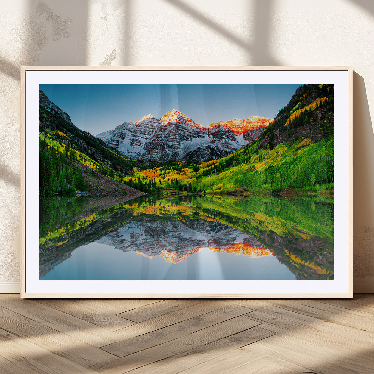 17996974-MGV-CV-36X24-Sunrise Maroon Bells Lake Wall Art Canvas Print – Framed Elk Mountains Landscape Artwork for Home, Office