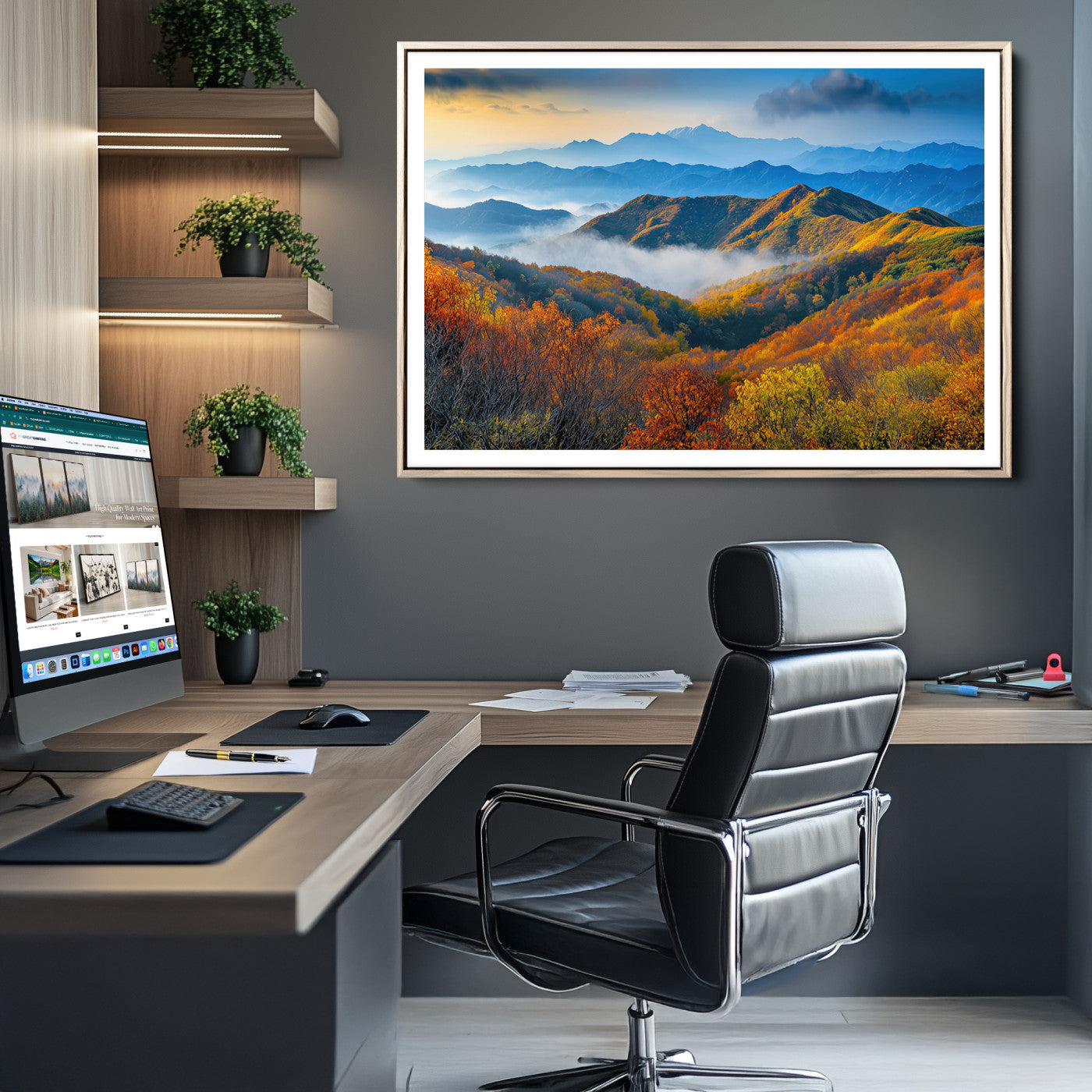 86772247-MGC-FP-36x24-Autumn Mountains Wall Art Canvas Print, Autumn Mountain Foggy Landscape Wall Art Canvas Print,