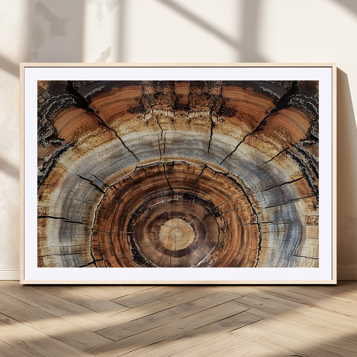 15184146-MGV-CV-36X24-Tree Rings Wall Art Canvas Print – Rustic Wood Texture Natural Grain Organic Pattern Earthy Artwork for Home Office