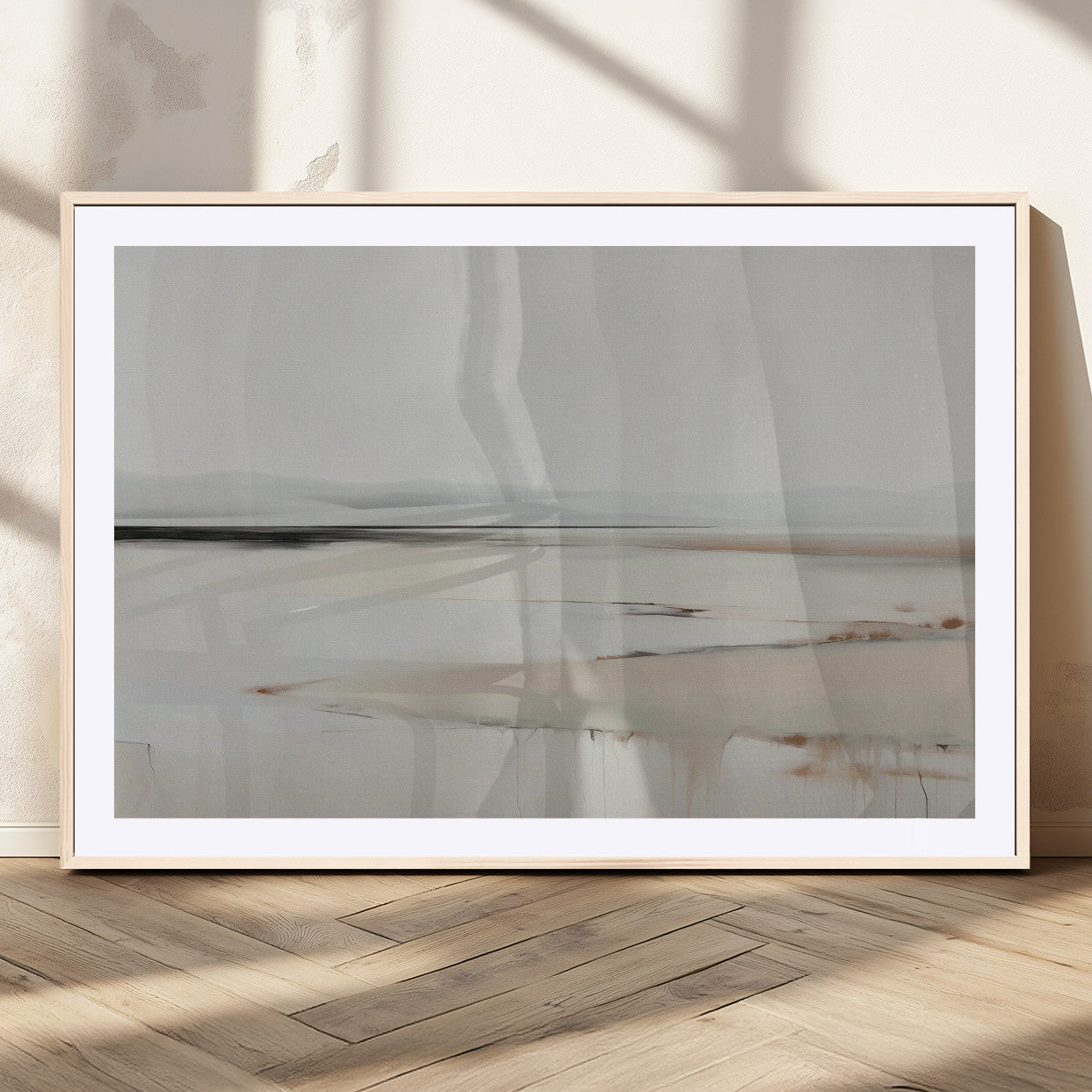 89410095-MGV-CV-36X24-Minimalist Landscape Wall Art Canvas Print – Framed Soft Horizon Abstract Seascape Earthy Tones Artwork for Home Office