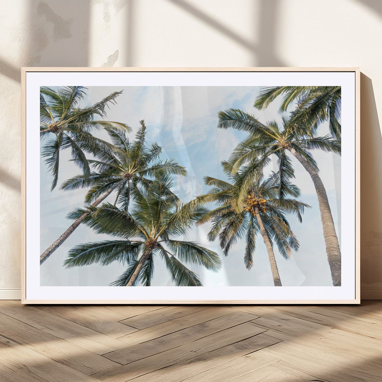 87247012-MGV-CV-36X24 - Tropical Palm Trees Wall Art – Sunlit Leaves & Blue Sky Canvas Print, Island Breeze and Vacation Vibes for Office or Home Decor