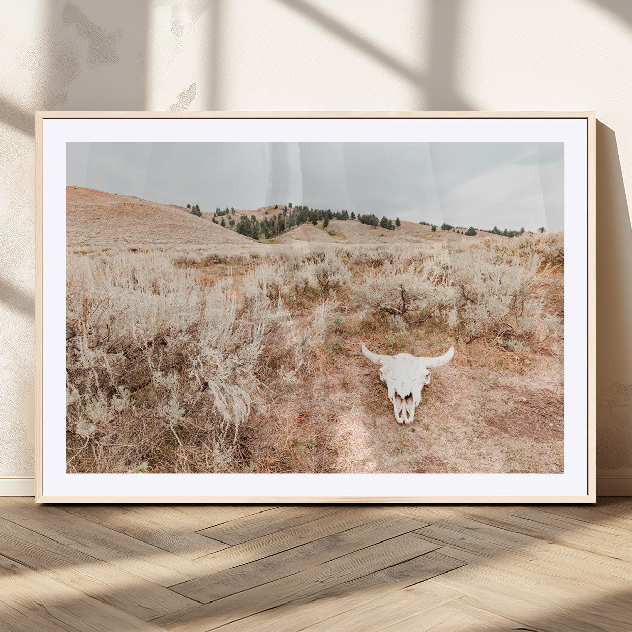 97234735-MGV-CV-36X24 - Desert Skull Wall Art – Arid Landscape & Sagebrush Canvas Print, Rustic Nature and Earth Tones for Living Room or Minimalist Decor