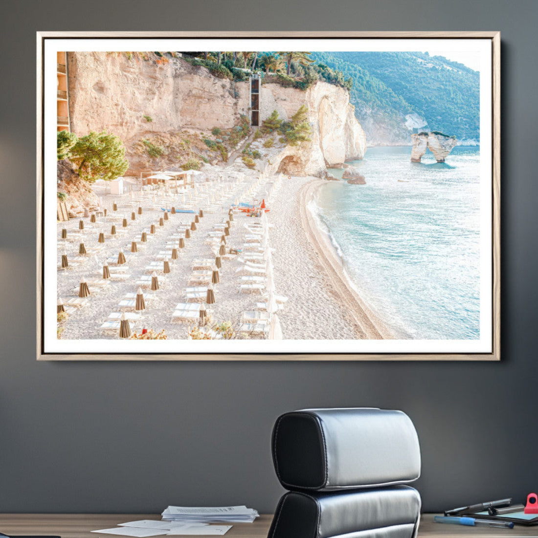 Beach Wall Art Canvas Print, Framed Coastal Seascape Summer Shore Art