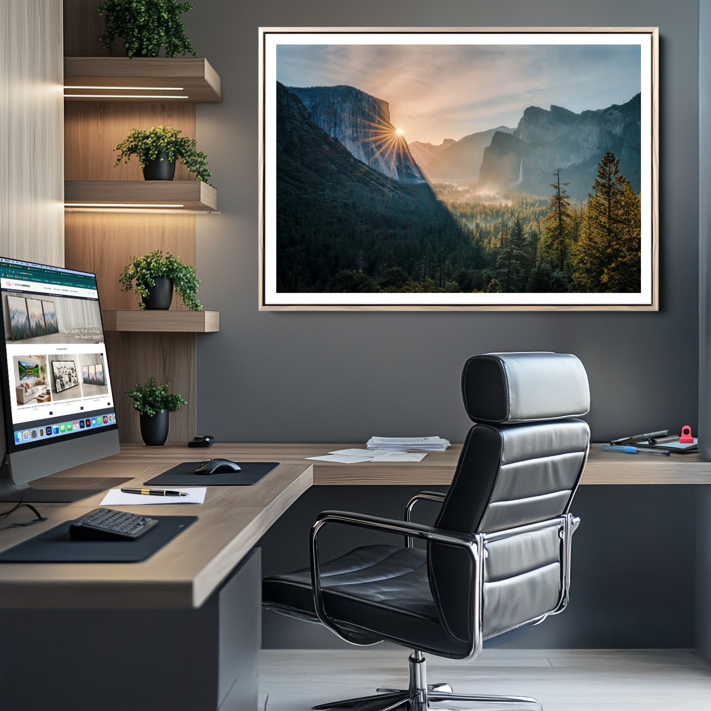 51605481-MGC-FP-36x24-Yosemite Valley Wall Art Canvas Print – Framed Mountain Landscape National Park Scenic Nature Artwork for Home Office