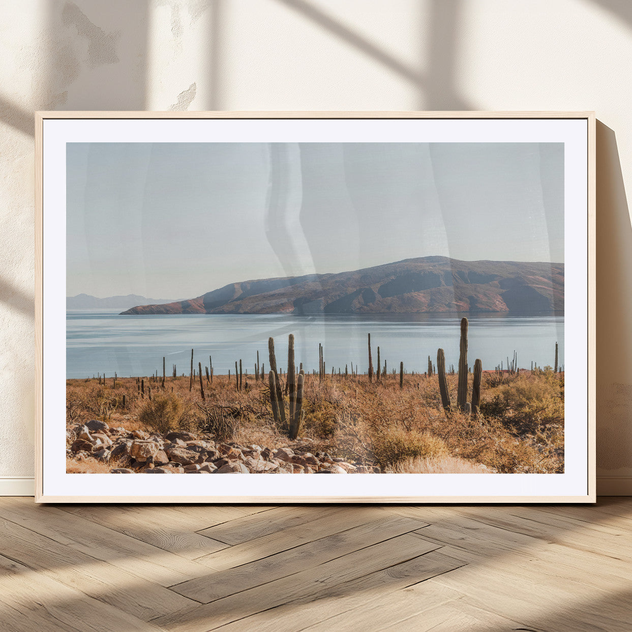 MGC-FP-36x24 - Desert Cactus Wall Art Canvas Print, Framed Baja Coastline Art Picture Print, Coastal Desert Perfect Southwestern Minimalist Decor Artwork
