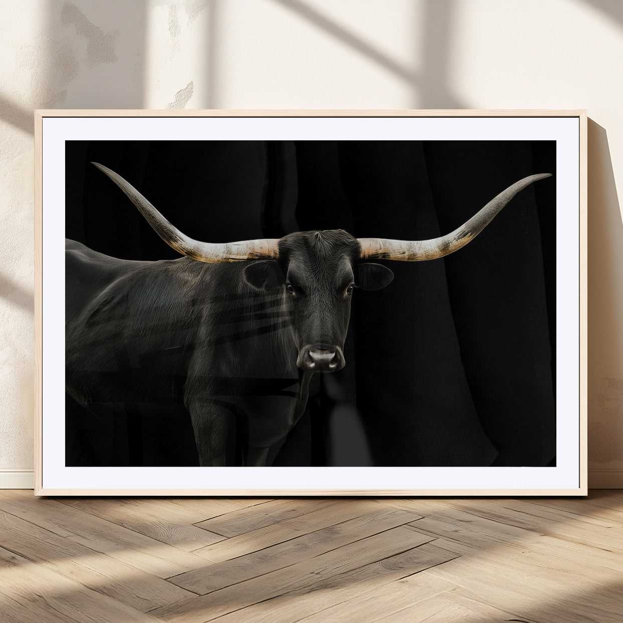 23572907-MGC-FP-36x24_Natural-Texas Longhorn Wall Art Canvas Print, Framed Rustic Western Art Picture Print, Farmhouse Animal Perfect Modern Western Minimalist Decor Artwork