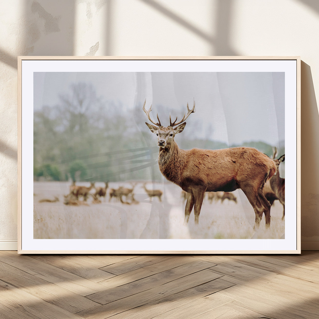 53240224-MGV-CV-36X24-Rustic Deer Wall Art Canvas Print – Forest Woodland Stag Nordic Animal Scenic Nature Artwork for Home, Cabin