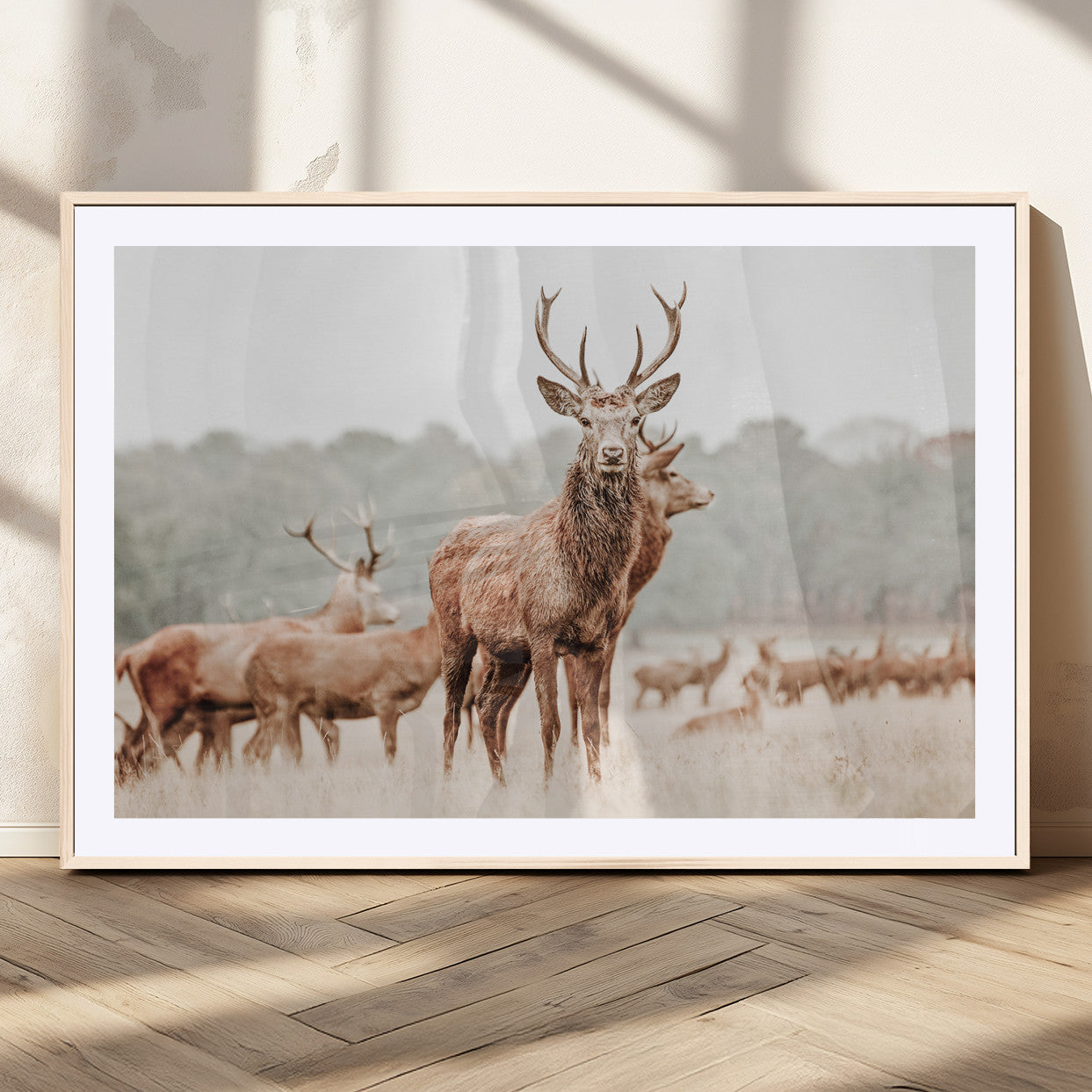 17659786-MGV-CV-36X24-Rustic Nature Wall Art Canvas Print – Stag Woodland Framed Wildlife Art Picture Print Perfect Lodge Decor