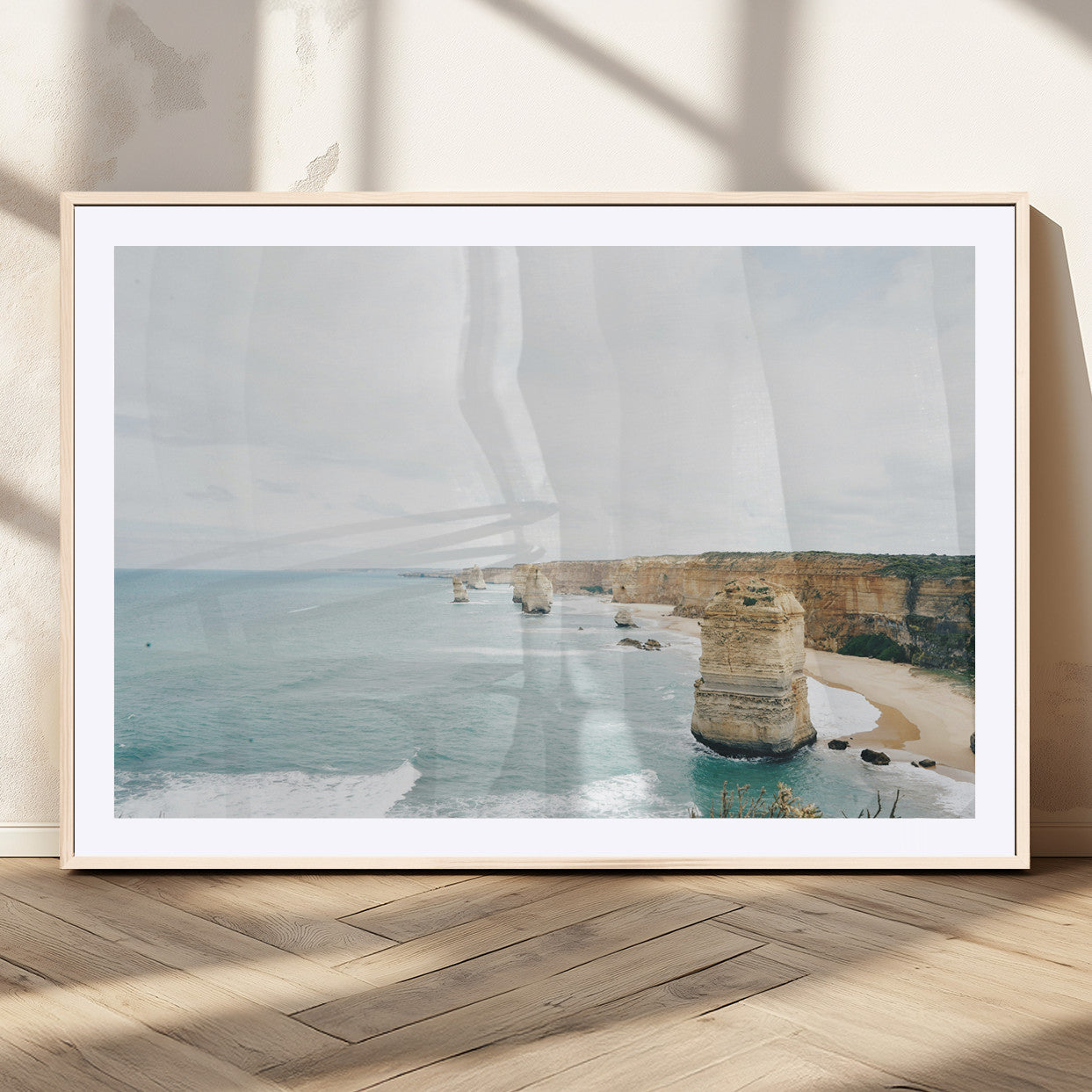 70095633-MGV-CV-36X24-Twelve Apostles Wall Art Canvas Print – Framed Coastal Cliffs Rugged Rock Formations Artwork for Home Office