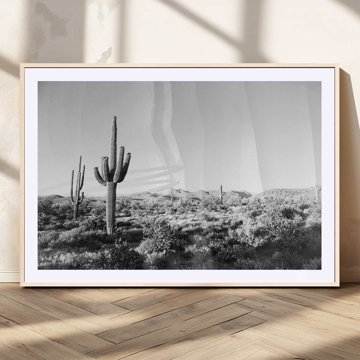 85205054-MGV-CV-36X24-Saguaro Cactus Wall Art Canvas Print – Framed Monochrome Landscape Scenic Arizona Minimalist Western Artwork for Home, Office