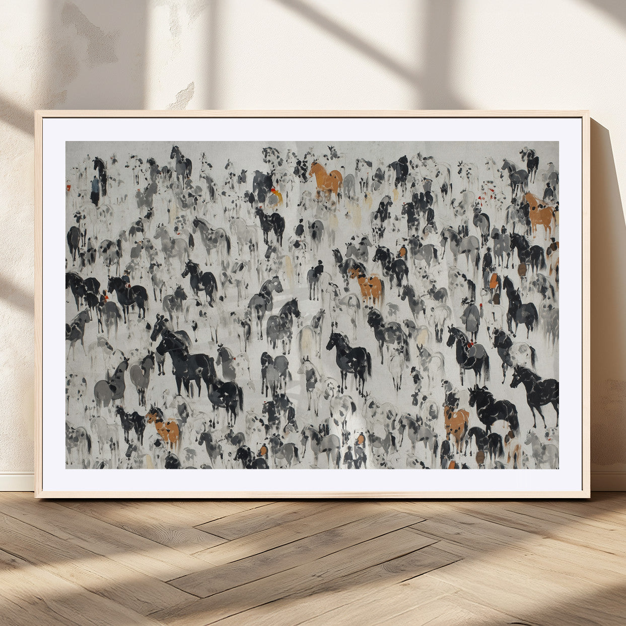 56463722-MGV-CV-36X24-Wild Horse Stampede Wall Art Canvas Print – Monochrome Running Horses Dynamic Motion Elegant Scene Artwork for Home, Office