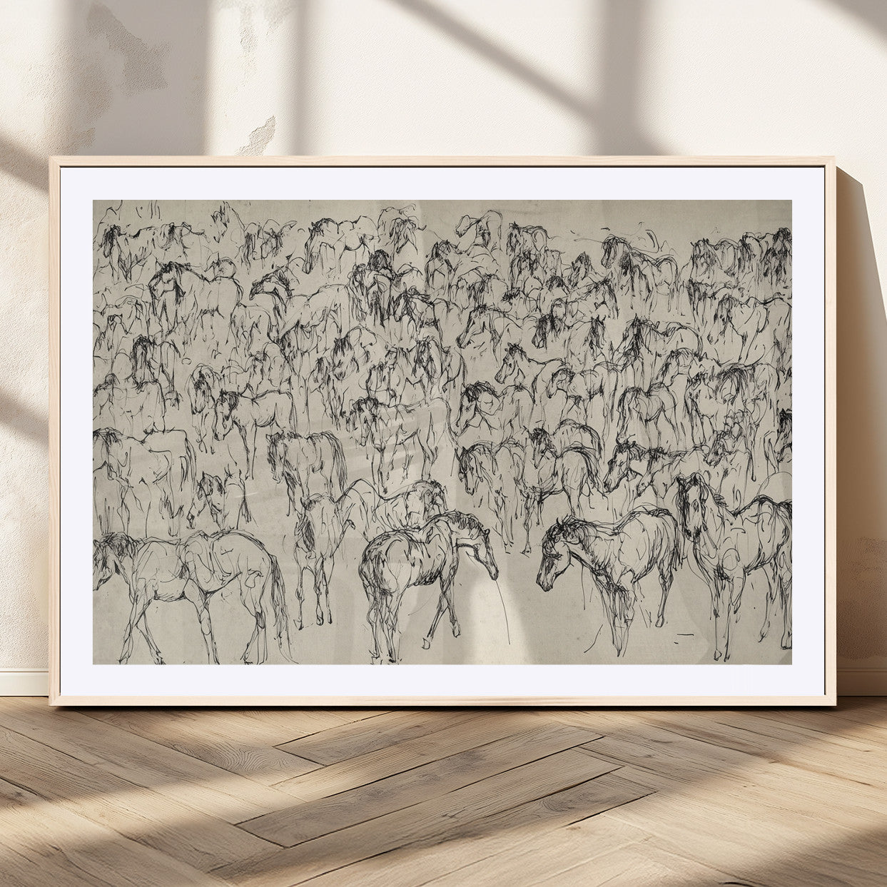 86653927-MGV-CV-36X24-Wild Horse Stampede Wall Art Canvas Print – Monochrome Running Horses Dynamic Motion Elegant Artwork for Home, Office