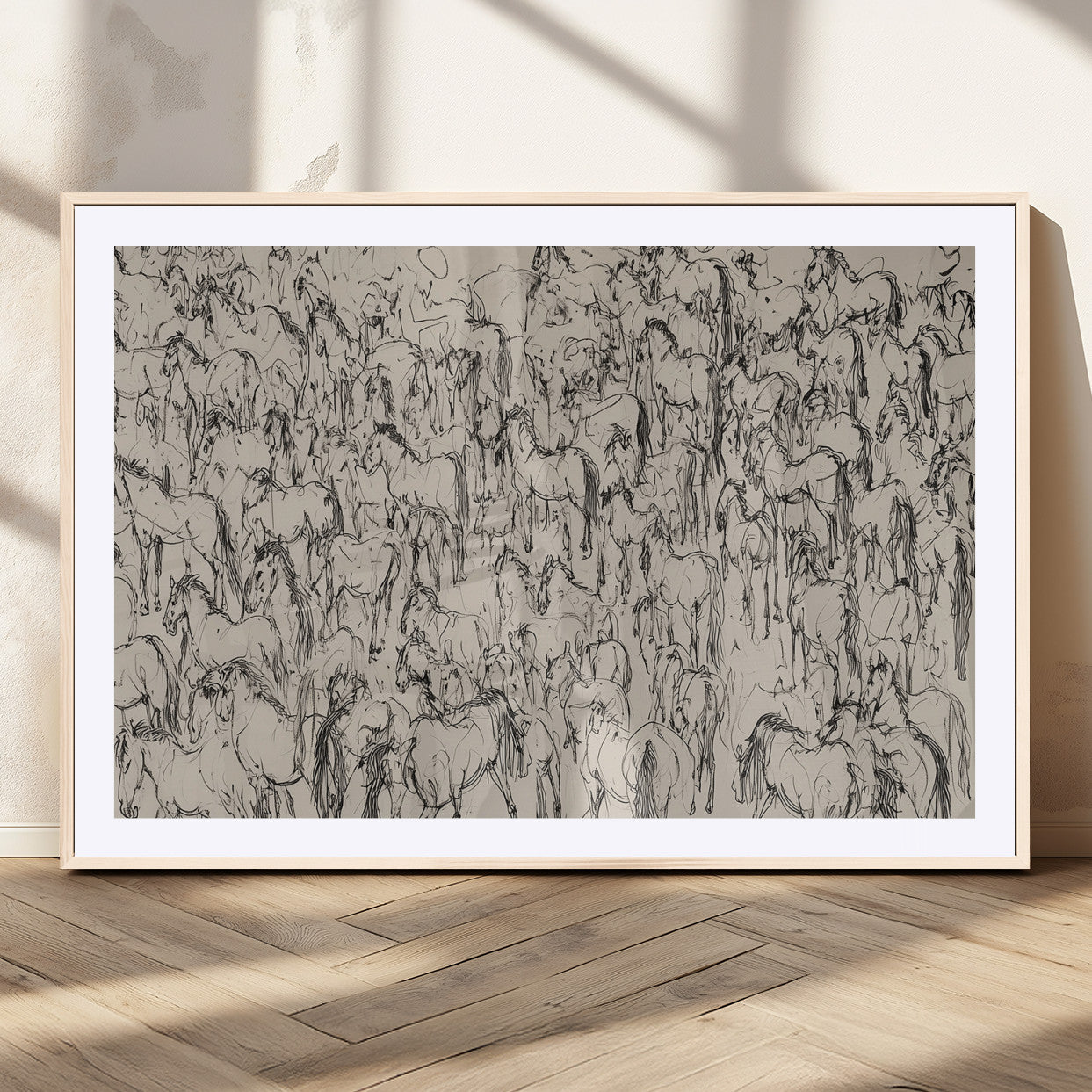 12358908-MGV-CV-36X24-Wild Horse Stampede Wall Art Canvas Print – Monochrome Running Horses Dynamic Motion Elegant Artwork for Home, Office