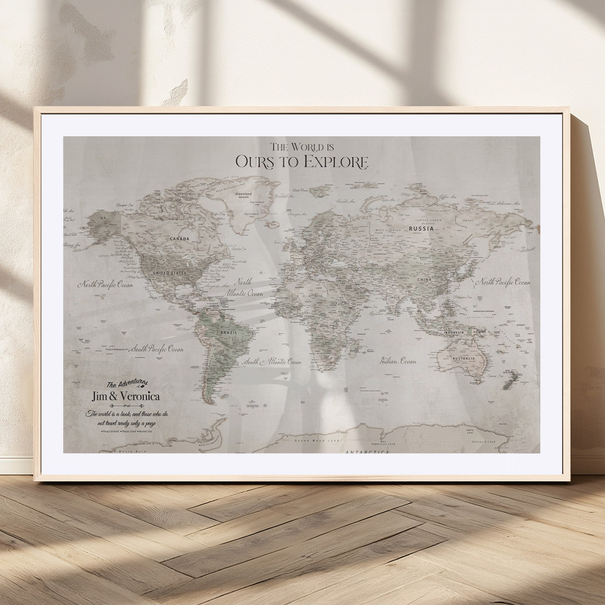 -Personalized Push Pin World Map Wall Art Canvas Print – Custom Framed Travel Tracker Gift for Couples or Family for home, office