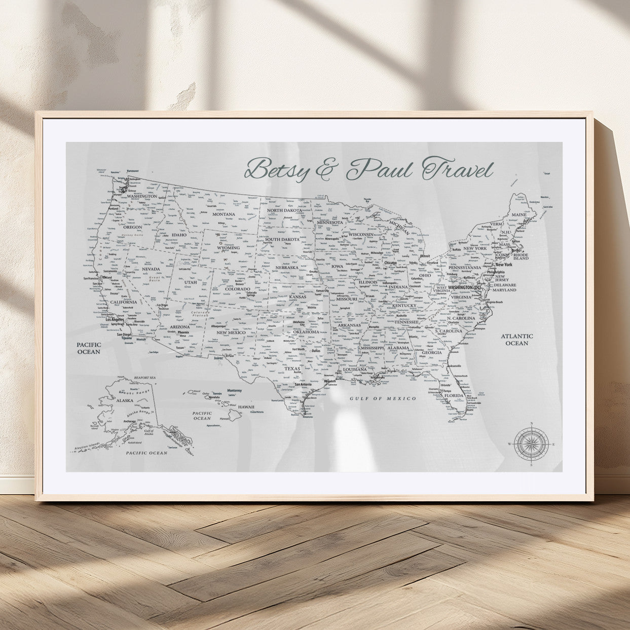 77805491-MGC-FP-36x24_Natural-Personalized USA Map Wall Art Canvas Print – Custom Push Pin Travel American Map for Couples, Families, or Office Decor