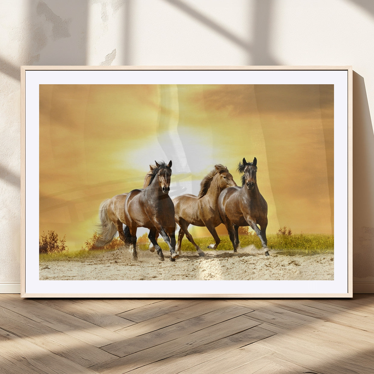 44763-MGV-CV-36X24-Wild Horses Wall Art Canvas Print – Framed Galloping Herd Animal Artwork for Home, Office, Living Room, Guest Room