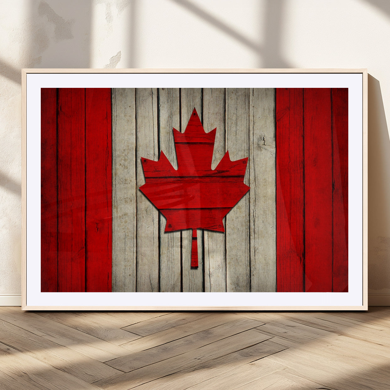 22674-MGV-CV-36X24-Rustic Canada Flag Wall Art – Framed Canadian Flag Canvas Print, Vintage Wood Texture Home or Office Decor