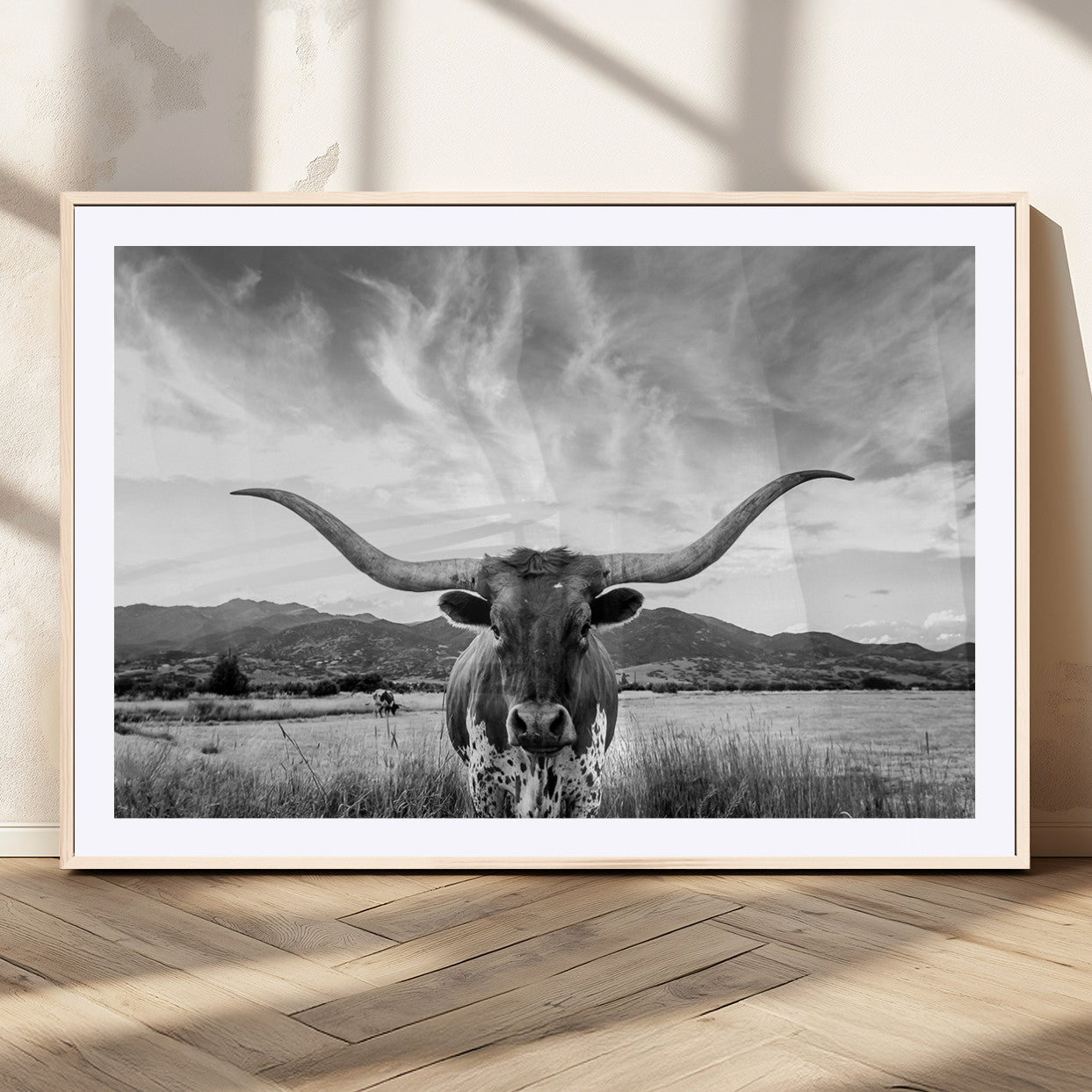 79527-MGV-CV-36X24-Longhorn Black and White Wall Art – Rustic Western Bull Canvas Print, Farmhouse Country Decor for Living Room, Office or Ranch, Cowboy Wall Artwork