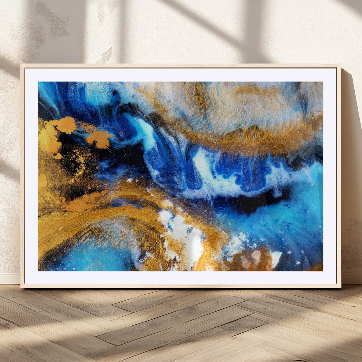 42100-MGV-CV-36X24-Blue Orange Marble Fluid Effect Canvas Wall Art Print