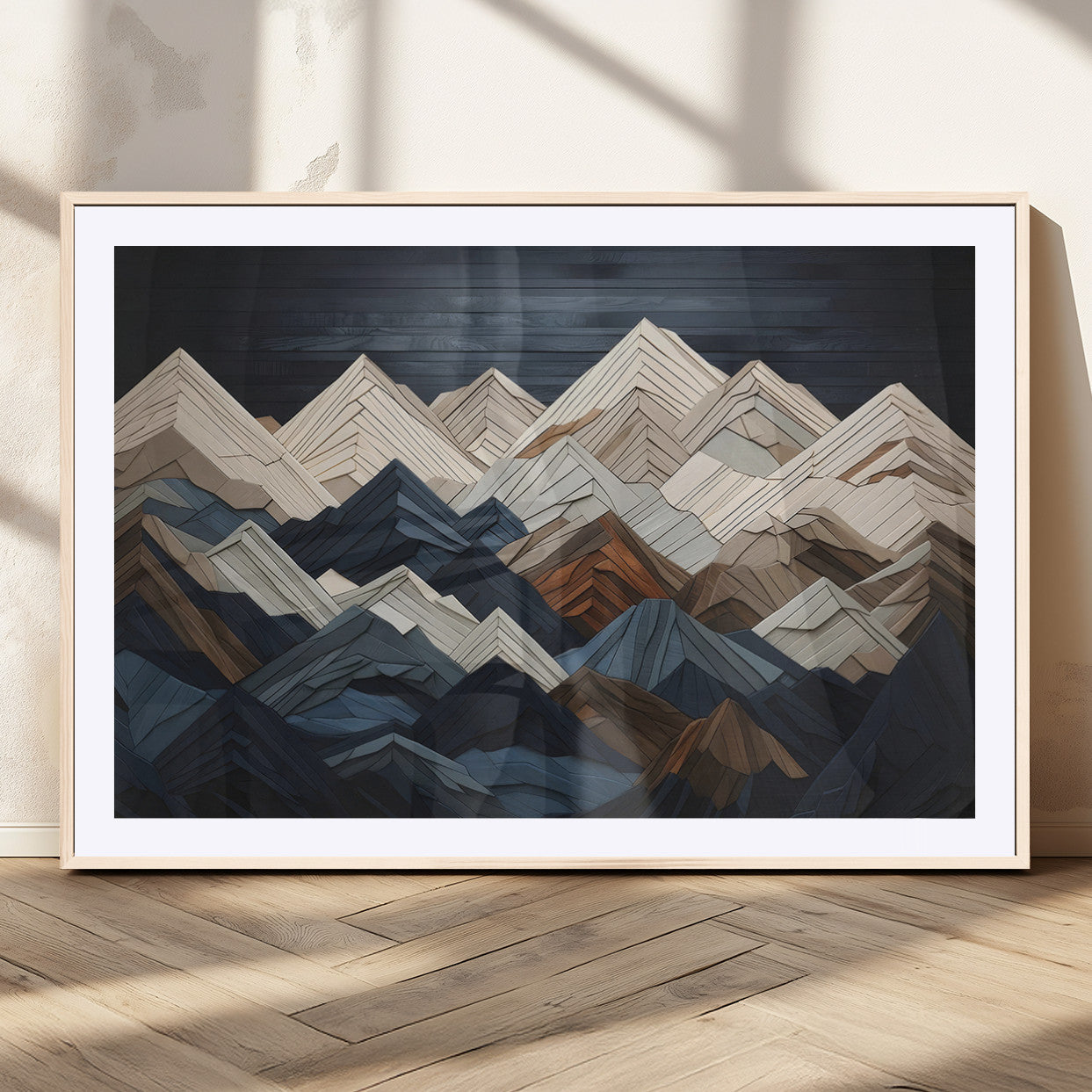 12896-MGC-FP-36x24_Natural-Rustic Mountain Landscape Wall Art Canvas Print – Framed 3D Wooden Effect Mountain Nature Artwork for Home, Office