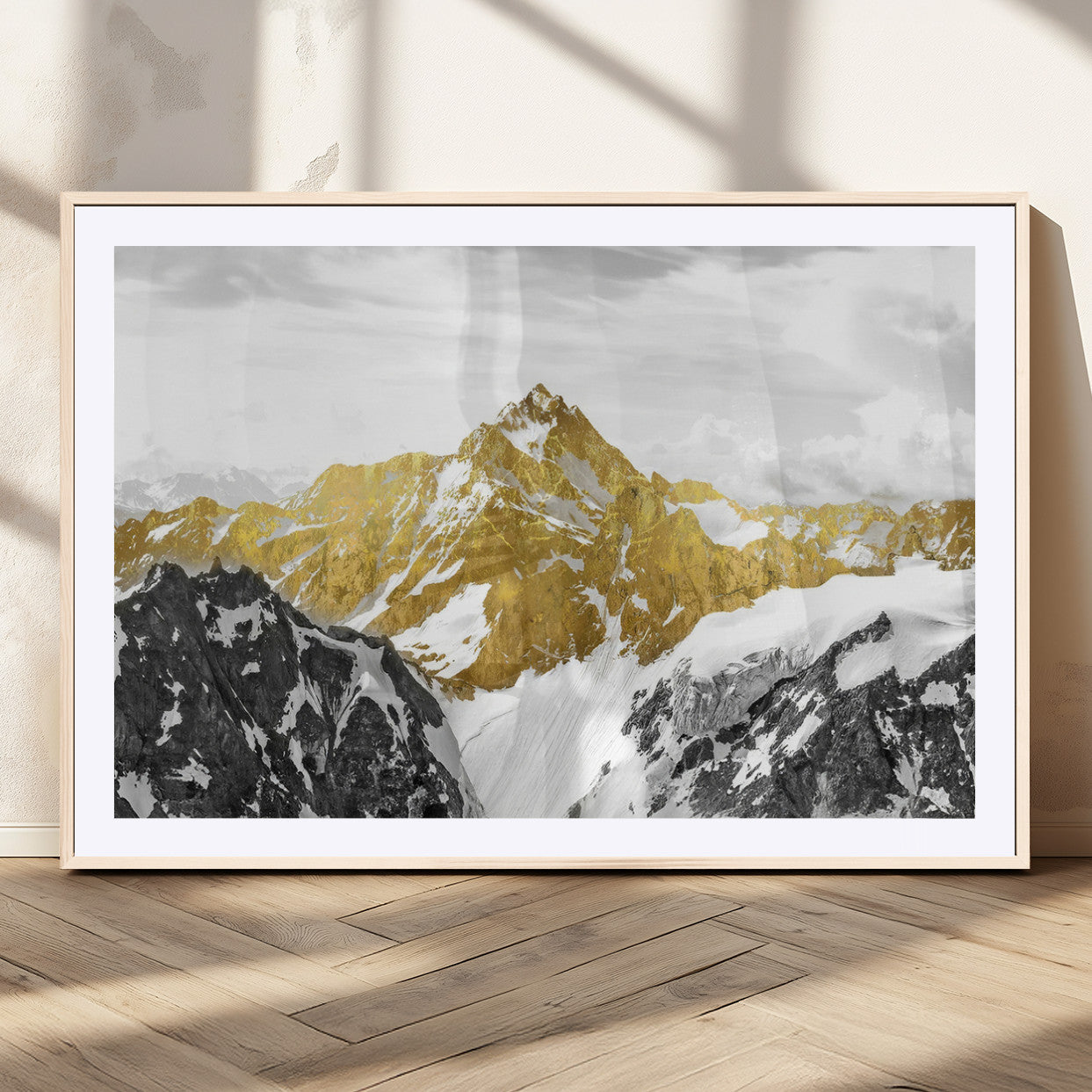 32102-MGC-FP-36x24_Natural-Gold Abstract Mountains Wall Art Print on Canvas, Nature Wall Art Print,