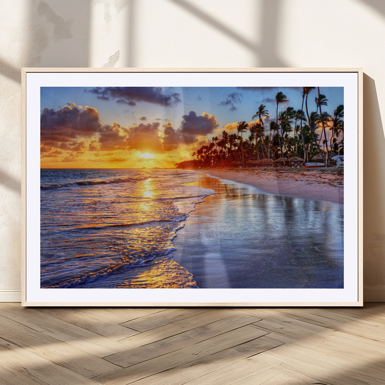 32177-MGC-FP-36x24_Natural-Serene Beach Sunset Wall Art Canvas- Coastal Seascape Print for Living Room or Bedroom, Ocean Waves