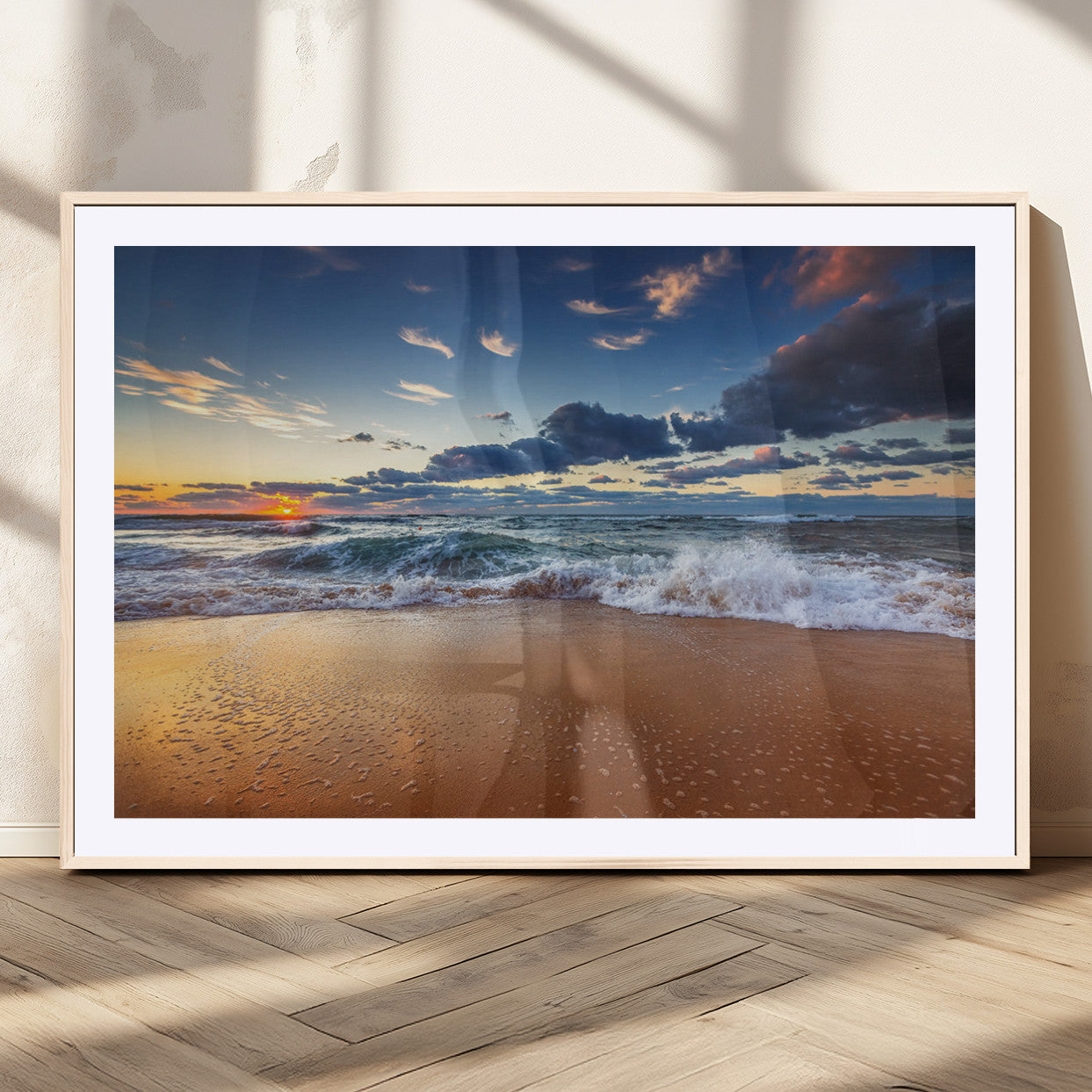 85899-MGC-FP-36x24_Natural-Beach Canvas Wall Art - Coastal Seascape Print for Living Room or Bedroom, Ocean Waves on Sand,