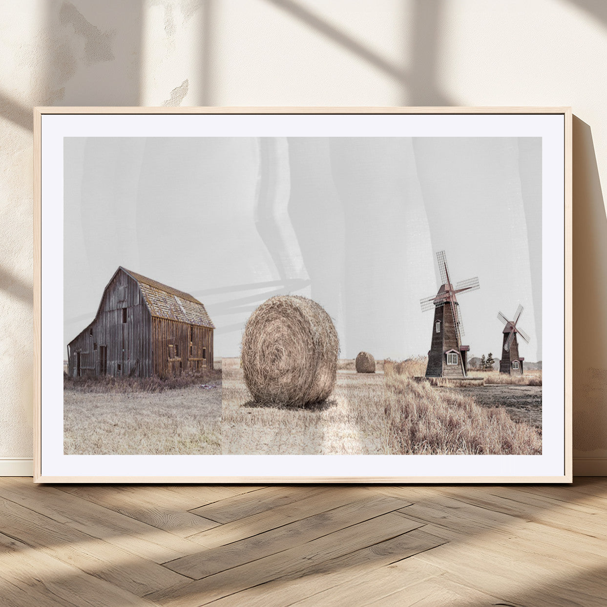 94971-MGC-FP-36x24_Natural-Farm Prints Set, Set of 3 Farmhouse Wall Art, Country House Decor