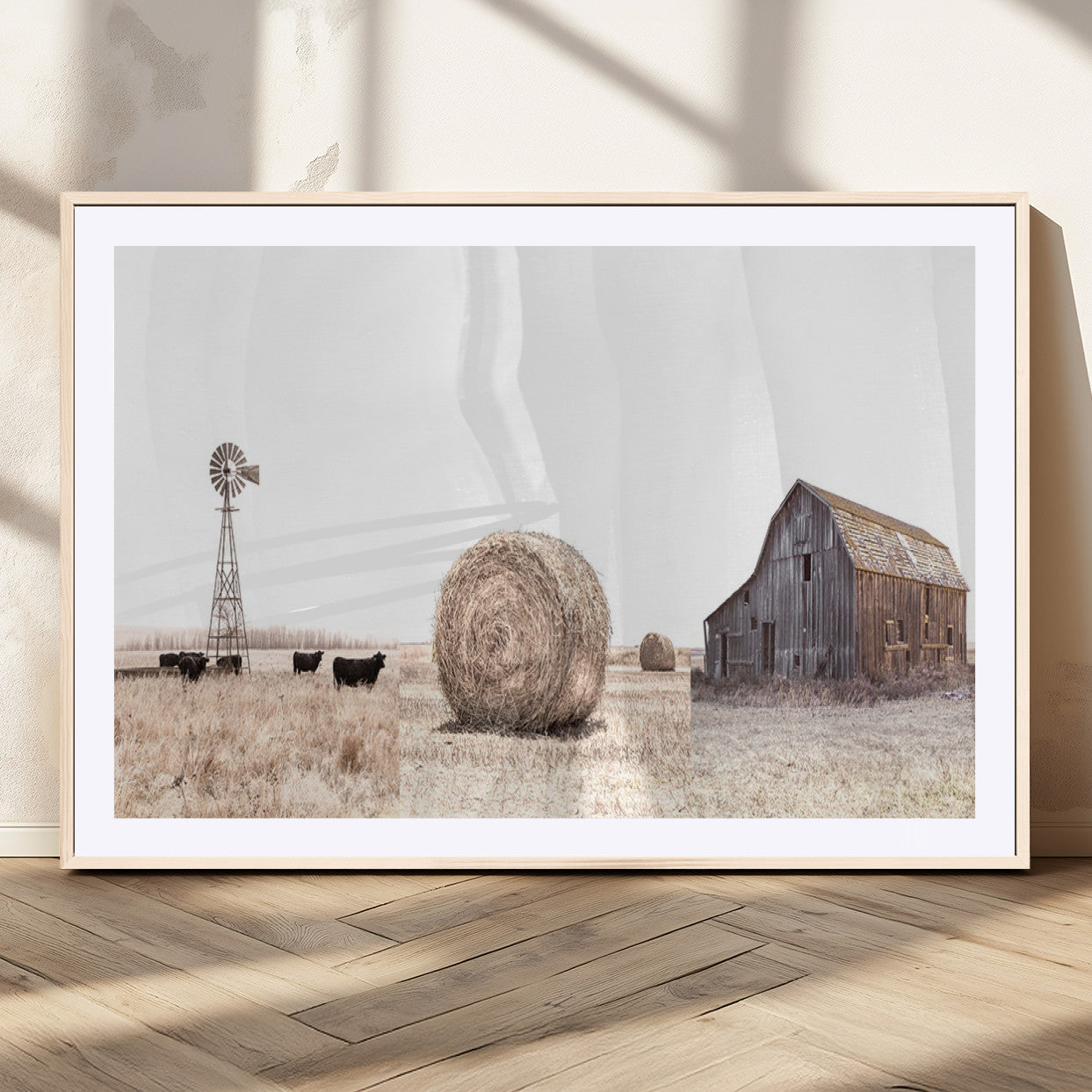 30918-MGC-FP-36x24_Natural-Rustic Farmhouse Wall Art Set of 3 – Country Barn and Wheat Field | Farm Prints for Country Home and