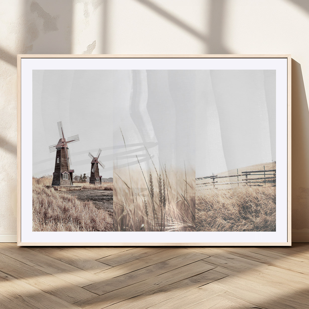 56649-MGC-FP-36x24_Natural-Farm Prints Set, Set of 3 Farmhouse Wall Art, Country House Decor, Barn Print, Wheat Print,