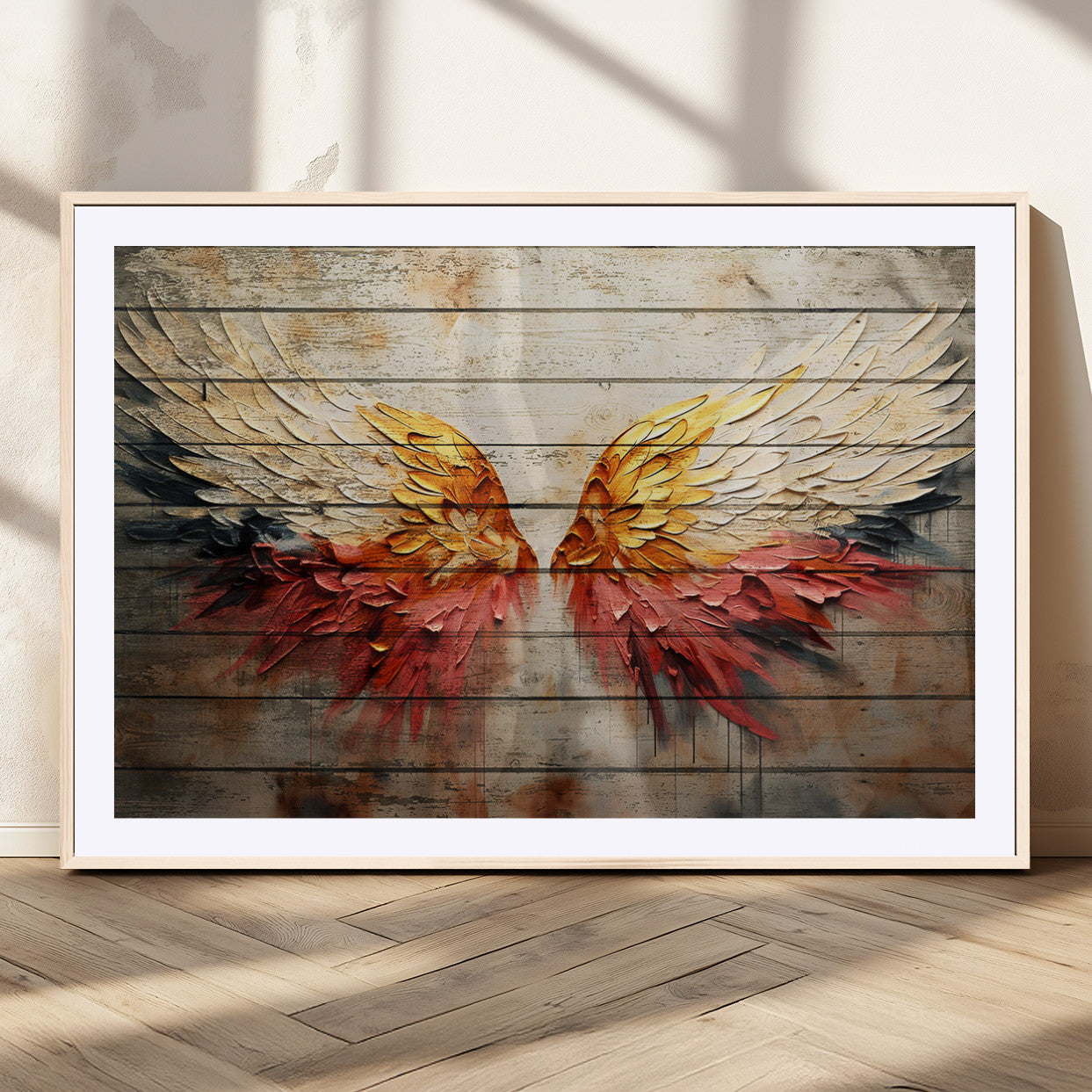 19244-MGC-FP-36x24_Natural-Abstract Angel Wings Canvas Wall Art – Framed and Ready to Hang Modern Angelic Wings Decor for