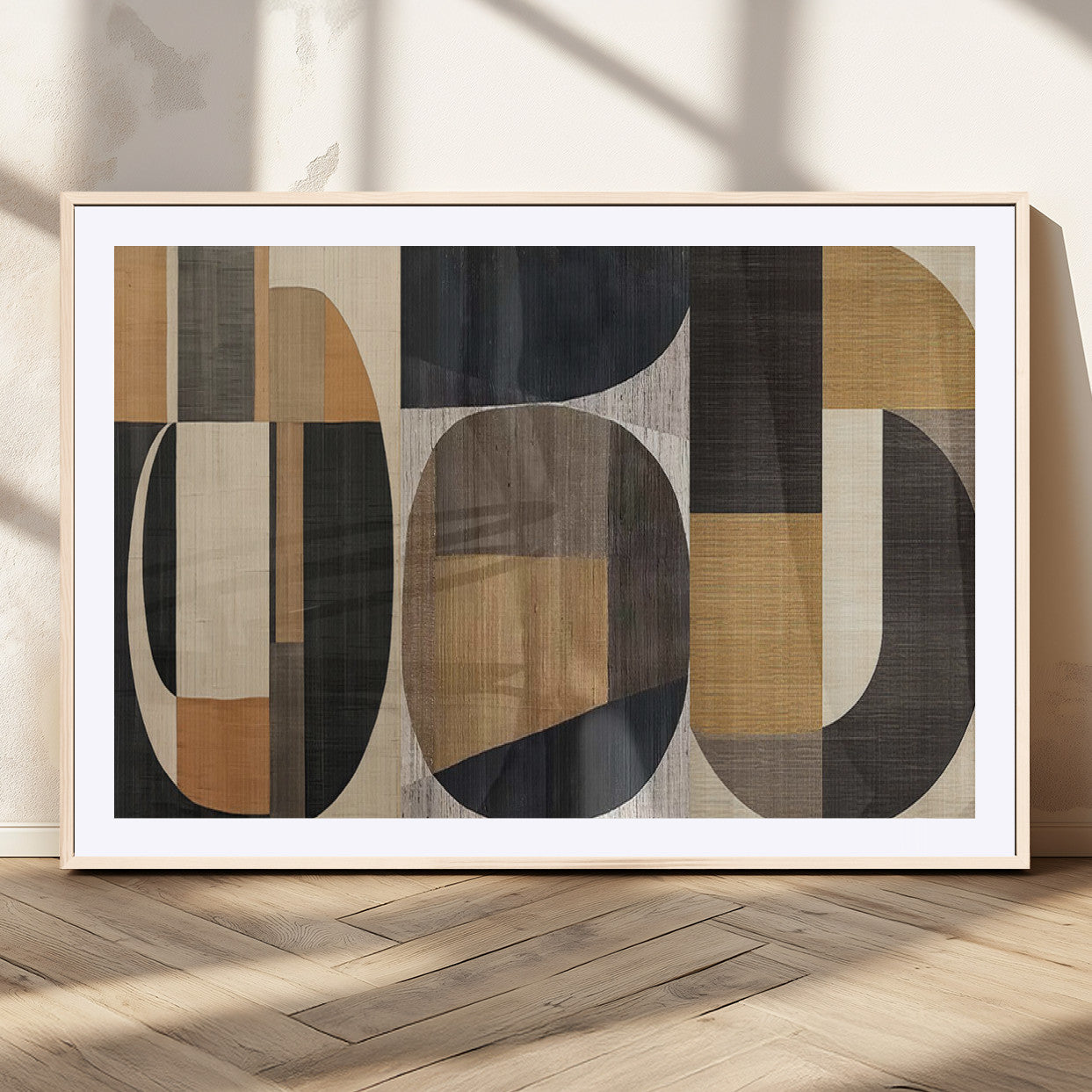 84035-MGC-FP-36x24_Natural-Modern Brown Wabi Sabi Wall Art Canvas Print Set – Framed Minimalist Abstract Artwork for Home, Office Decor