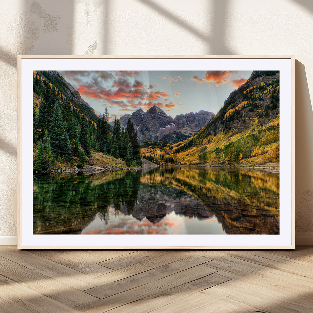 14376-MGC-FP-36x24_Natural-Maroon Bells Wall Art - Scenic Canvas Print of Maroon Bells in Autumn for Elegant Home or Office