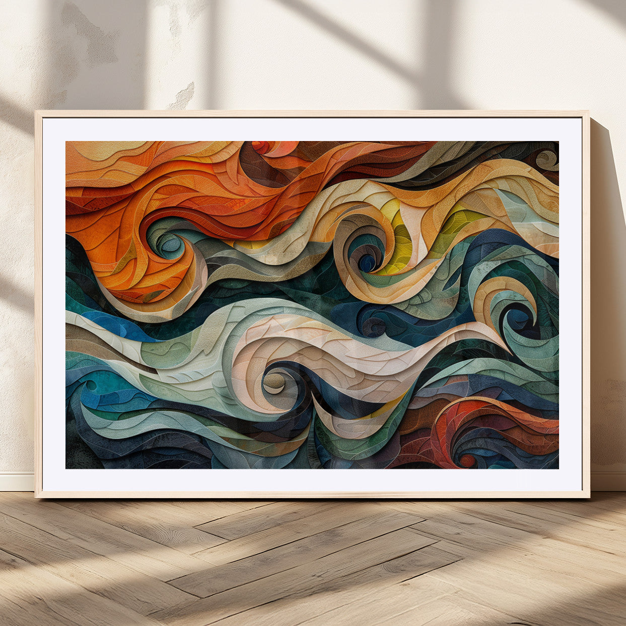 98463-MGC-FP-36x24_Natural-Abstract Wave Wall Art | Ready to Hang Framed Canvas Print | Vibrant Home Decor for Modern Spaces