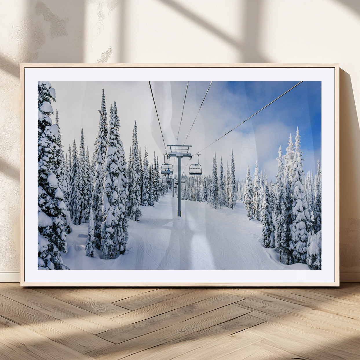 21569-MGC-FP-36x24_Natural-Winter Ski Lift Wall Art Print - Landscape Wall Art | Snowy Mountain Adventure | Perfect for Cabin